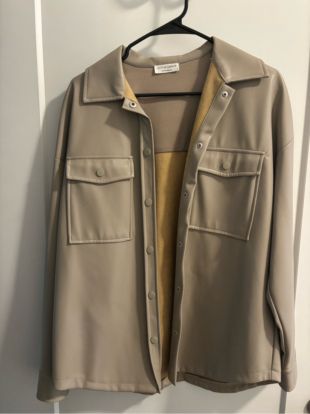 Sandstone Vegan Leather Shacket with  Lining